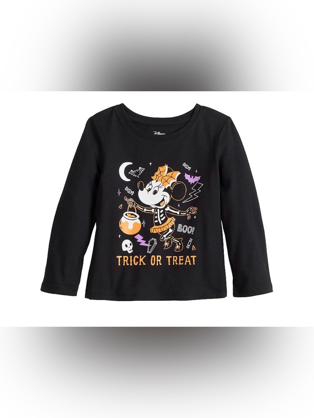 Disney Girls' Black Minnie Mouse Halloween Long-Sleeve Tee
